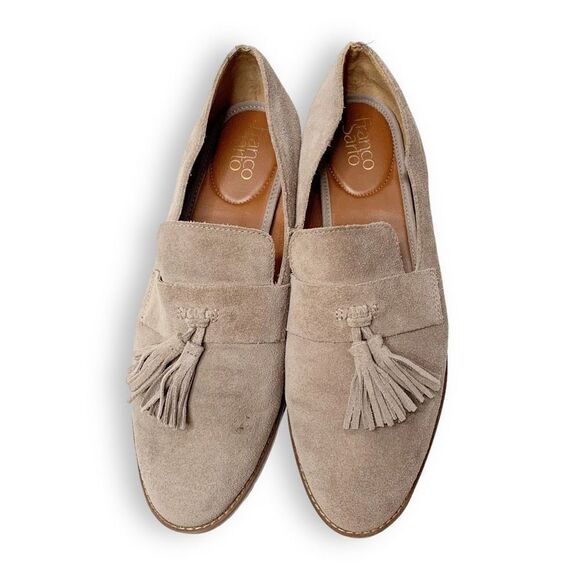 Franco Sarto Tan Suede Havea Tassel Loafers Neutral Boho Minimalist Women’s 10M - Picture 1 of 6